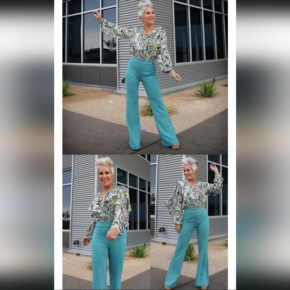 🦄Black Label By Chicos Teal Chic Wide Leg Teal Pants Size 1/M-8